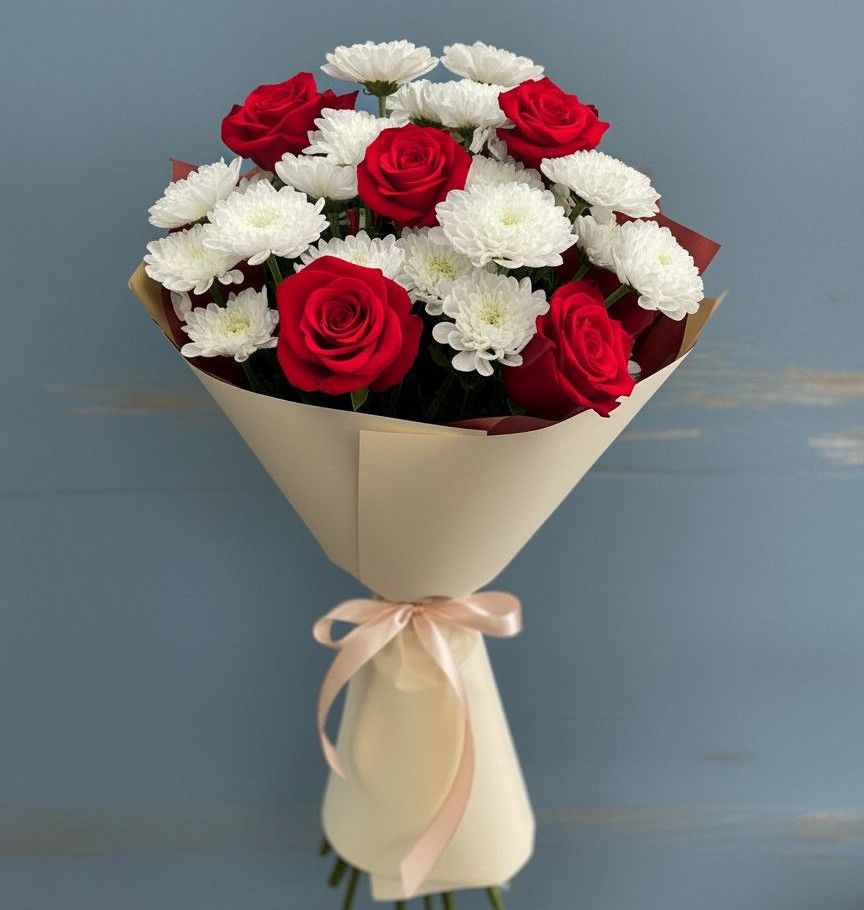 Букет цветов из: Розы и Хризантемы в Букановской