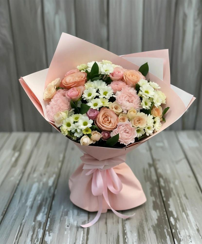 Букет цветов из: Гвоздики, Розы и Хризантемы в Букановской