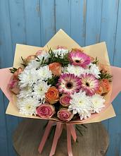 Букет цветов из:  Розы, Герберы и Хризантемы в Букановской