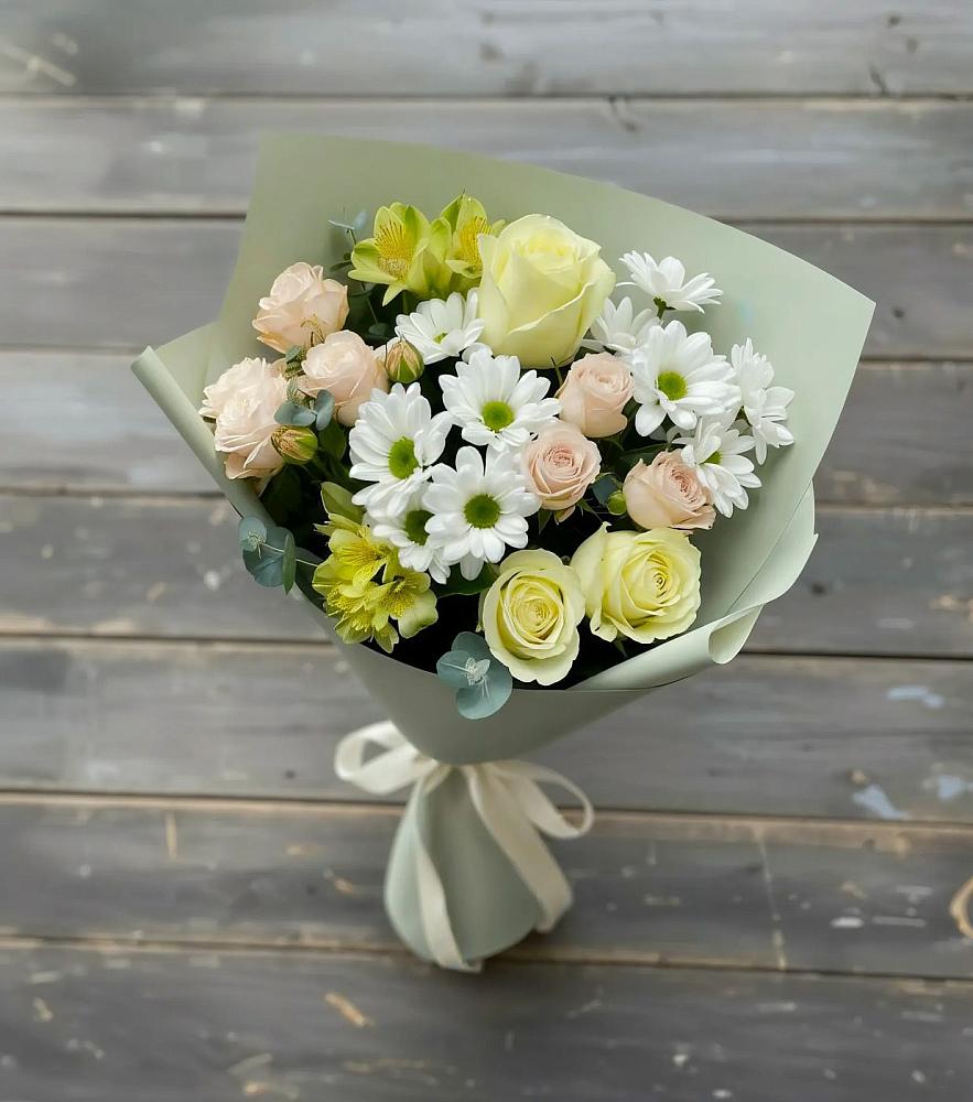 Букет цветов из: Альстромерии, Розы и Хризантемы в Букановской