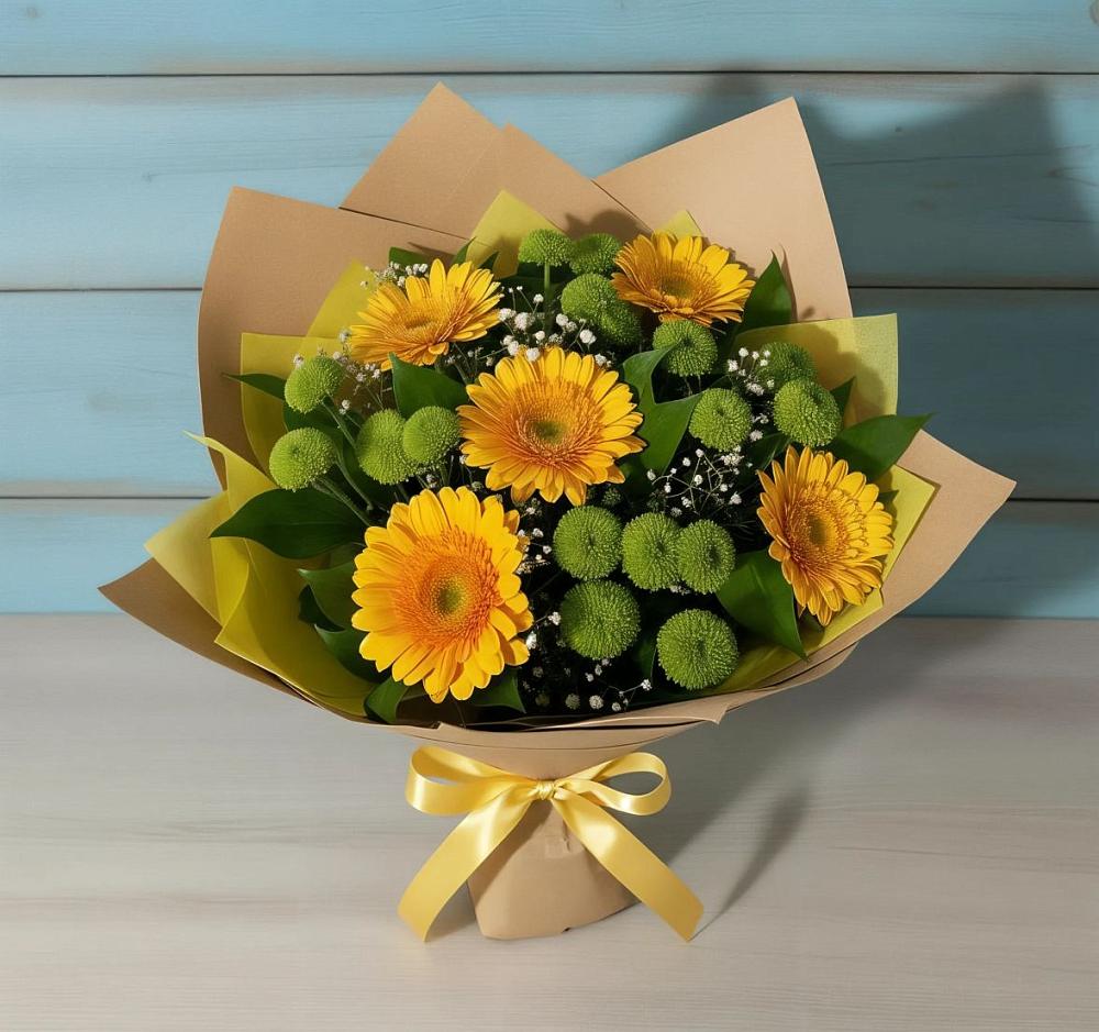 Букет цветов из: Герберы и Хризантемы в Букановской