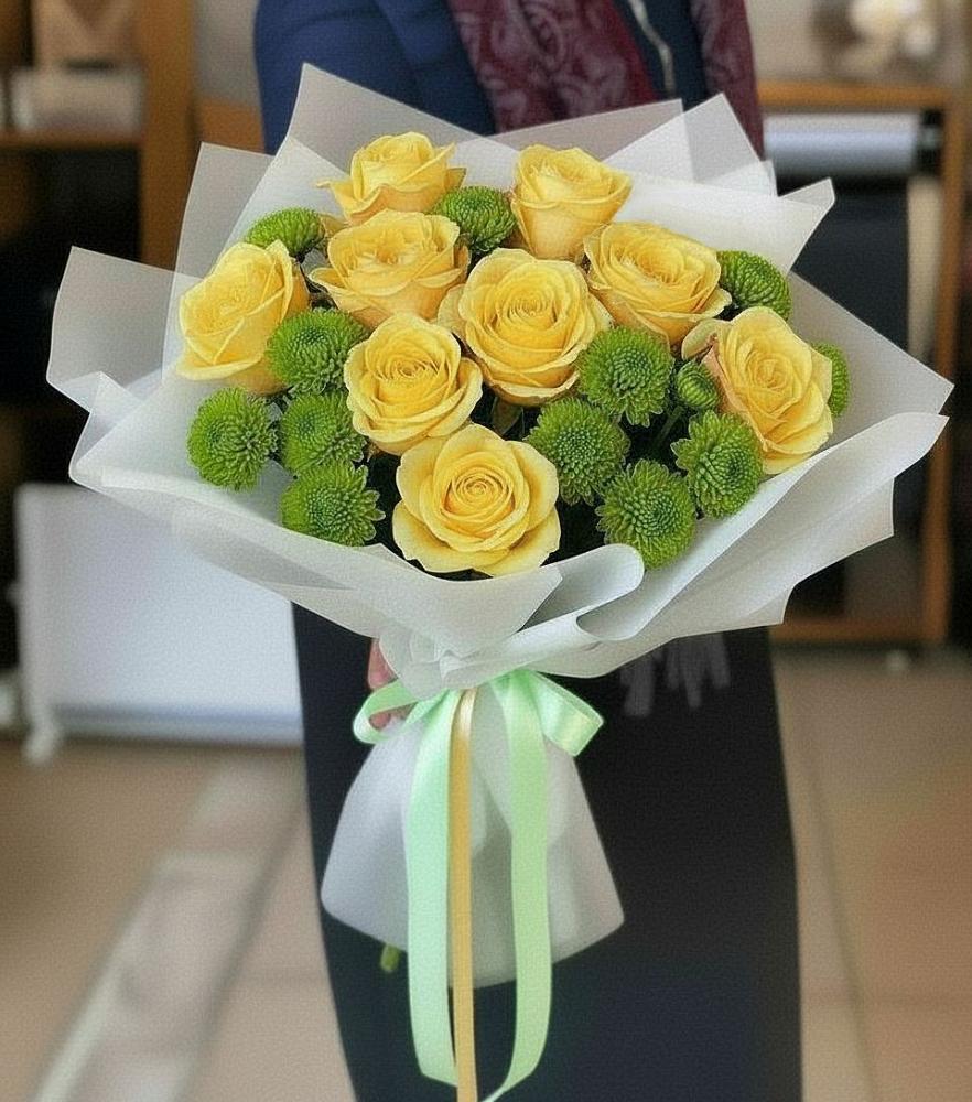 Букет цветов из: Хризантемы и Розы в Букановской