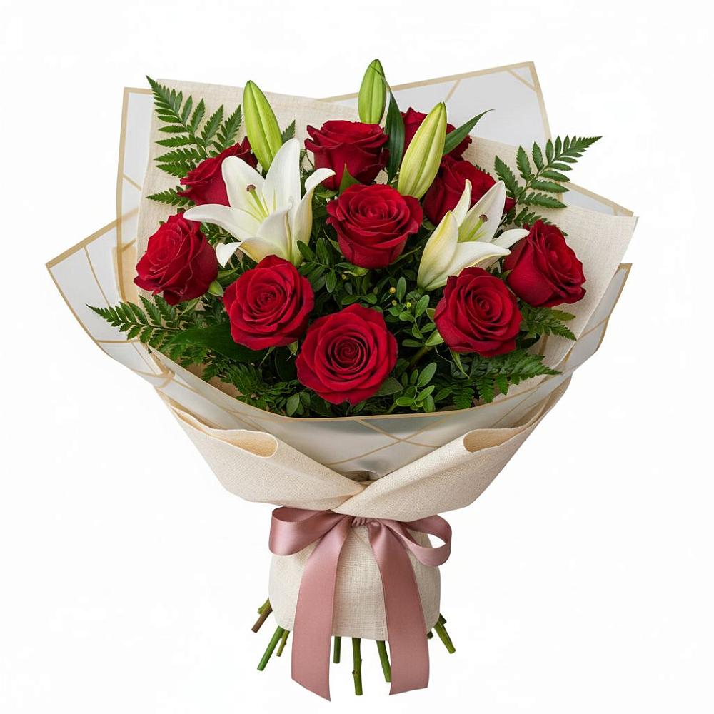 Букет цветов из: Лилии и Розы в Букановской