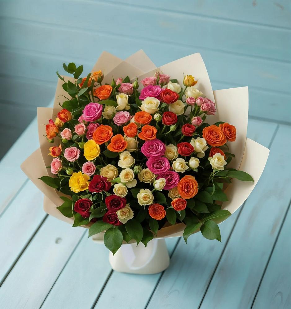 Букет Микс из разноцветных кустовых роз в Букановской