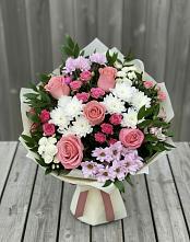 Букет цветов из:  Альстромерии, Гвоздики, Розы и Хризантемы в Букановской