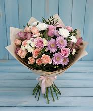 Букет цветов из:  Хризантемы, Розы и Альстромерии в Букановской