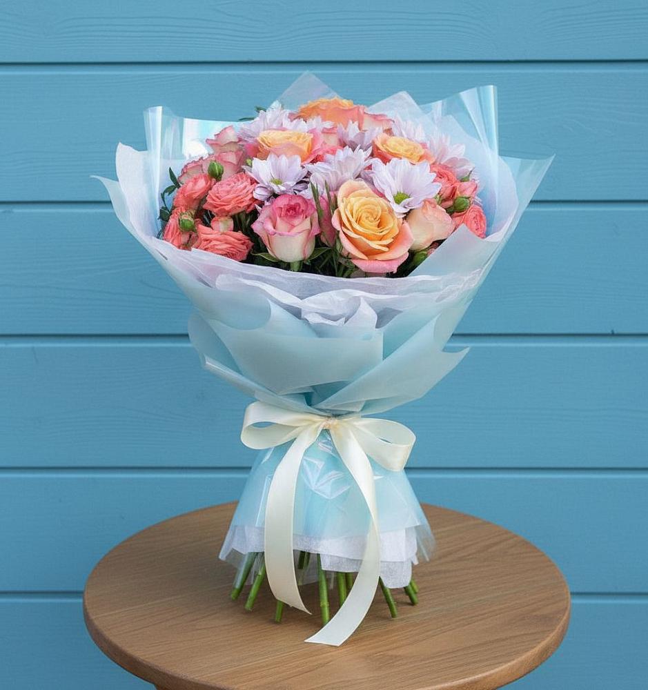 Букет цветов из: Хризантемы и Розы в Букановской