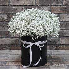Цветочная композиция из Гипсофила в шляпной коробке в Букановской