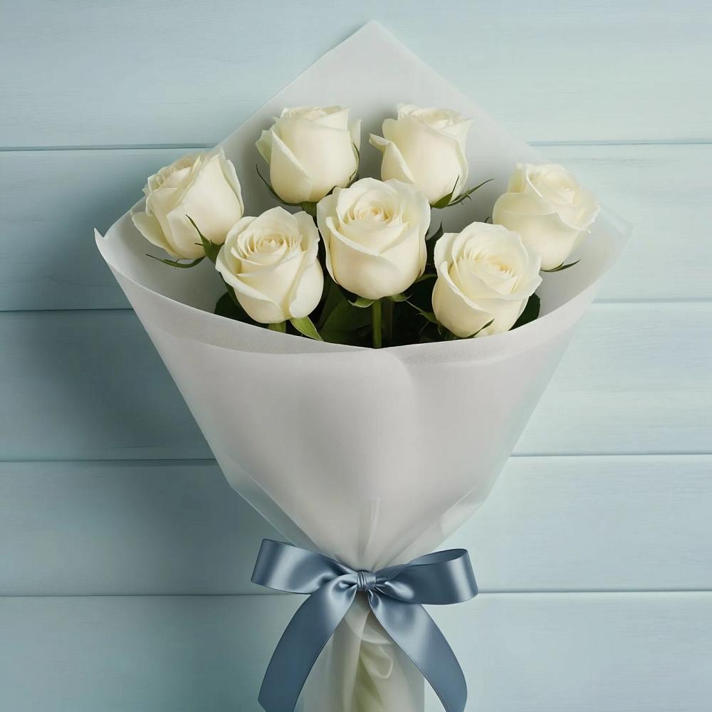 Букет 7 Белых роз Эдлесс Лав в Букановской
